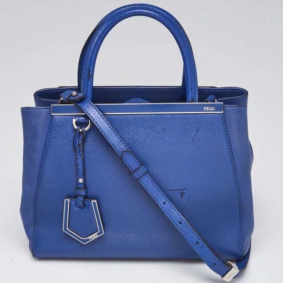 Fendi Blue Leather Petite Sac 2jours Elite Tote Bag 8BH253 - Picture 1 of 12